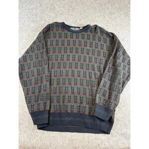 Vintage 90s Consensus Sweater Mens Large Gray Geometric Knit Wool Blend Italy